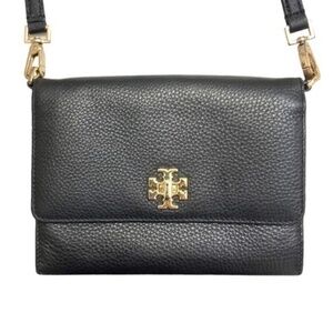 Tory Burch Mercer black pebbled leather chain wallet crossbody bag purse